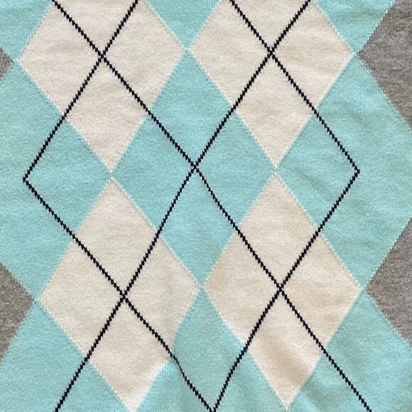 IZOD Cotton Argyle Long Sleeve V-Neck Sweater, Pastel Blue, Gray, Y2K, Preppy XL - Picture 2 of 8